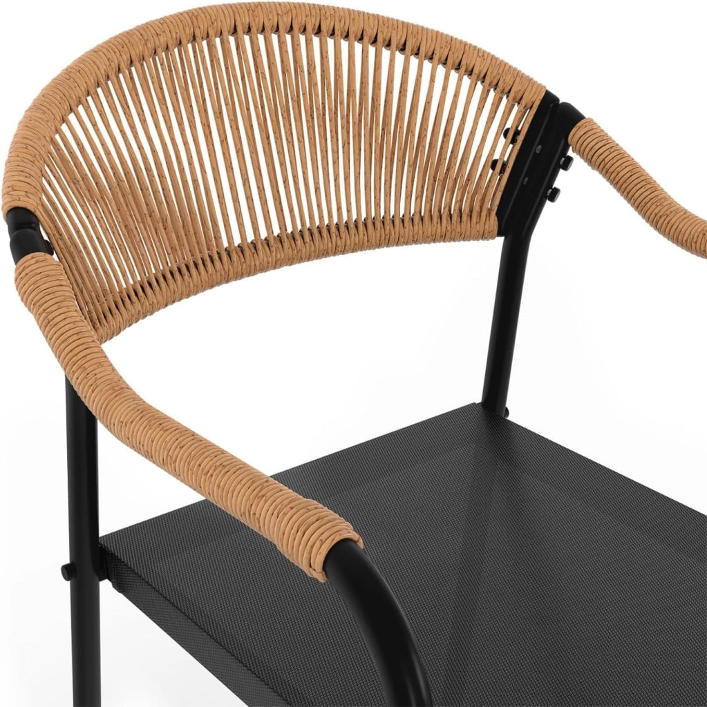 Set di 4 sedie da giardino MADEIRA: metallo, corda e textilene nero e rattan chiaro