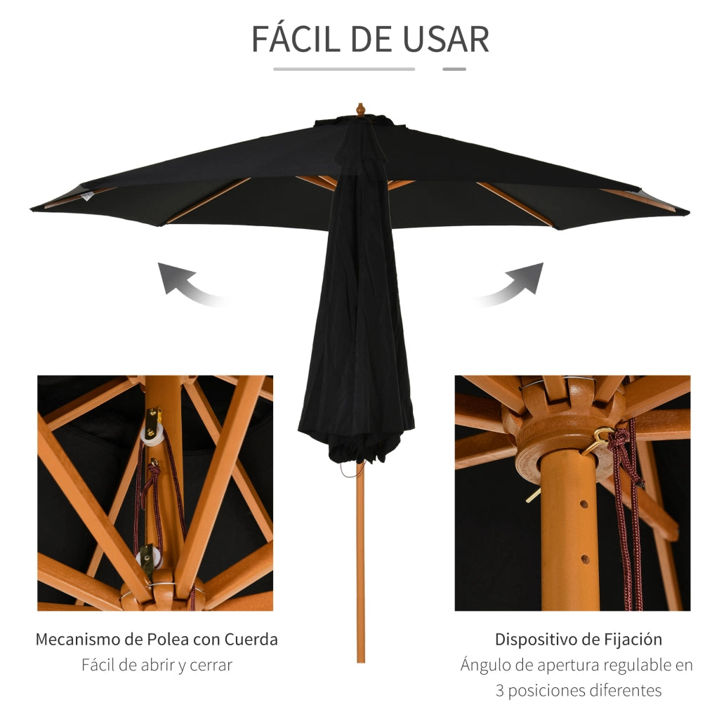 Ombrellone da Giardino ¨C Zephmum ¨C Nero ?300 cm Sistema a Puleggia