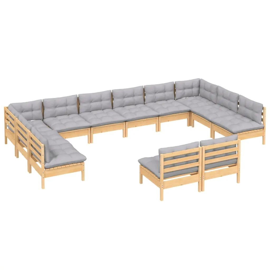 Set Divani da Giardino 12 pz con Cuscini Grigi Massello di Pino 3097222