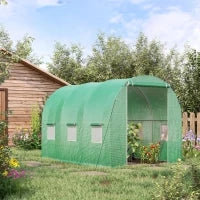 Serra da Giardino a Tunnel con Area 6 m², Telaio Tubolare Rinforzato, Porta con Cerniera, 6 Finestre Avvolgibili, 3L x 2l x 2H m, Verde