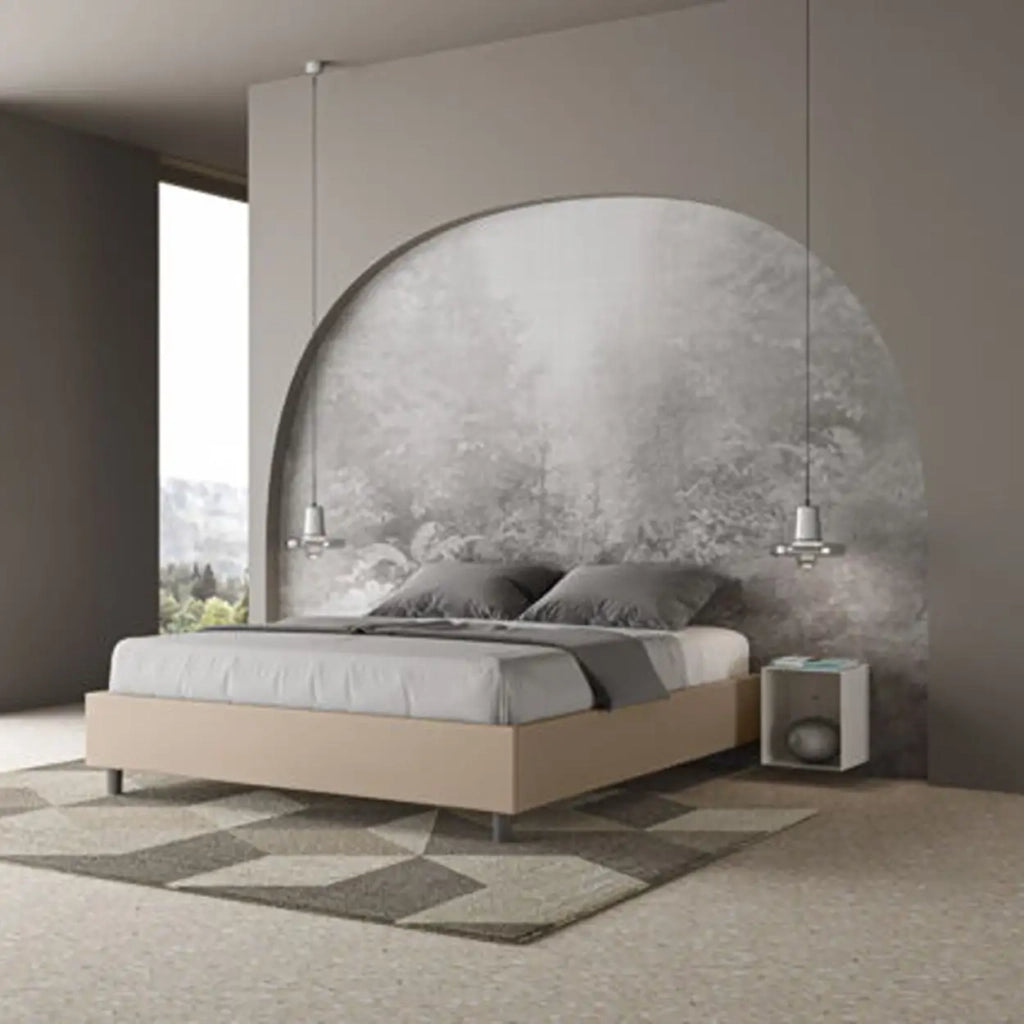 Letto matrimoniale con rete imbottito 160x190 similpelle tortora Azelia