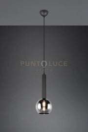 CLAYTON SOSPENSIONE METALLO NERO VETRO FUME' CROMATO D. 20CM 1 LUCE ATTACCO E27