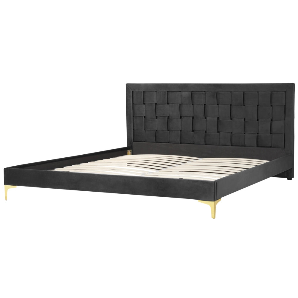 Struttura del letto imbottita 180 x 200 cm nero Gambe dorate in velluto