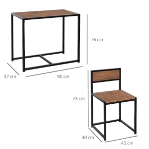 Set tavolo da pranzo con 2 sedie, design industriale compatto in MDF e acciaio zincato