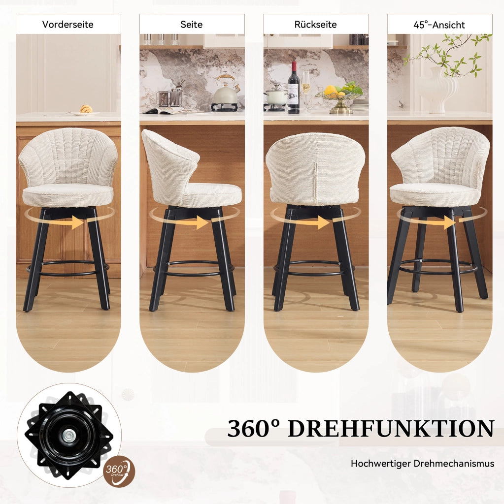 Sgabello da bar girevole in ciniglia beige con schienale