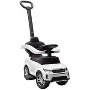 Macchina Cavalcabile Licenza Land Rover con Maniglia e Barriera, in PP e Acciaio, 84x40x94.5 cm, Bianco