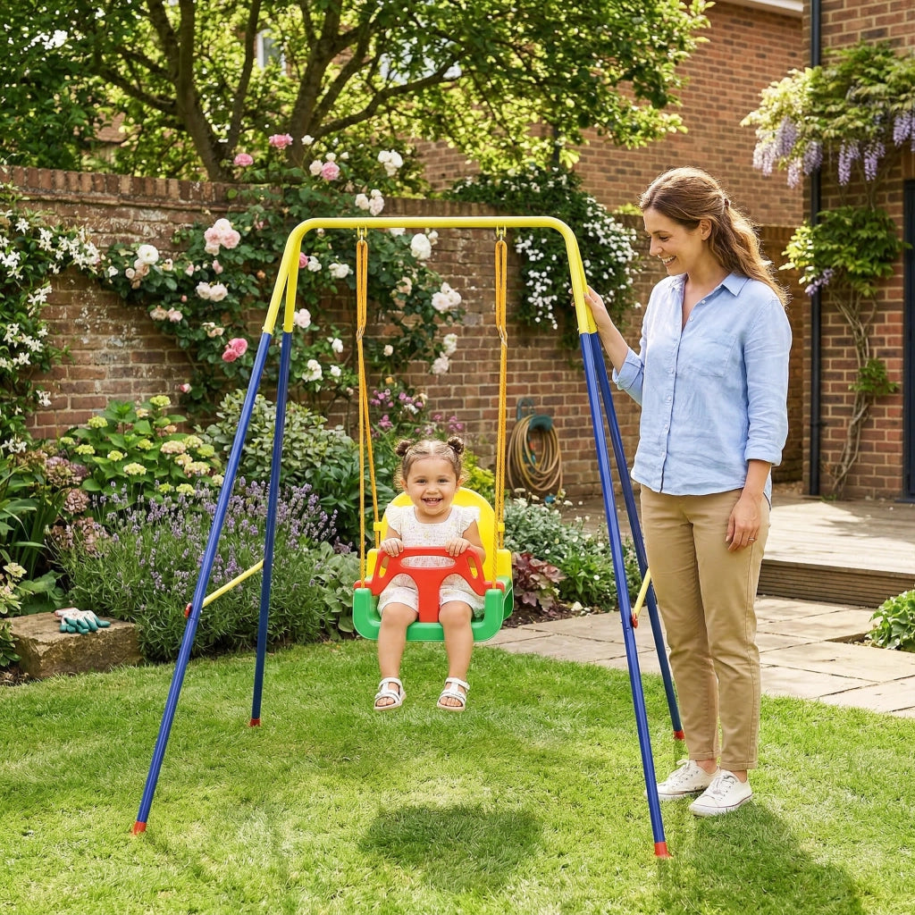 Altalena da Giardino per Bambini Regolabile ¨C Minimal ¨C Verde, Acciaio, PP, 128x155x157 cm