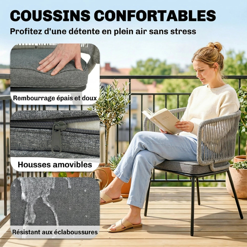 Poltrona da Giardino in Polyrattan con Cuscini ¨C Zephmum ¨C 46x58x72 cm Grigio Chiaro