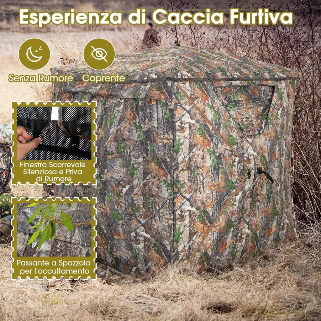 Tenda da Caccia Portatile a 270 Gradi Trasparente, Tenda a Caccia per 2-3 Persone con Finestre Scorrevoli Silenziose, Borsa per Trasporto
