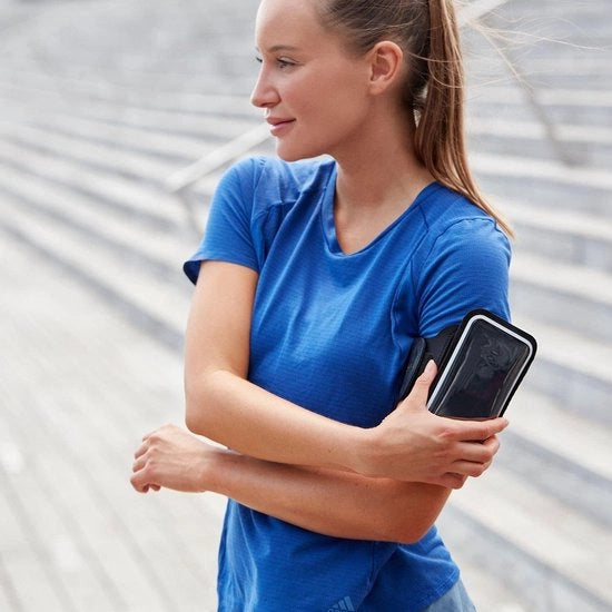 Sportbracciale magnetico con tas rimovibile, compatibile con telefono universale XXL fino a 17,2 cm, nero