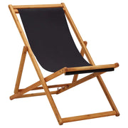 Sedia da Spiaggia Pieghevole Legno di Eucalipto e Tessuto Nero cod mxl 22786