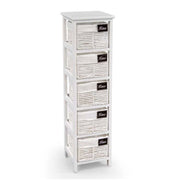 CASSETTIERA BIANCA DA BAGNO IN LEGNO CON 5 CASSETTI 25 X 25 X 94 CM