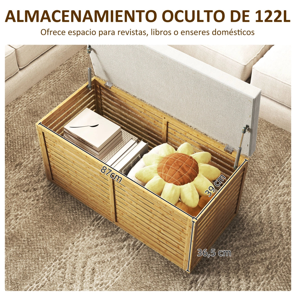 Panca contenitore con cuscino ¨C Xylo ¨C bamb¨´ e lino grigio 90x42x43 cm