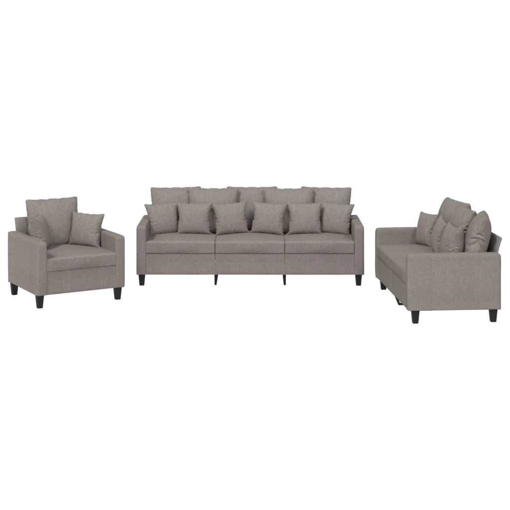 vidaXL Set Divani 3 pz con Cuscini Tortora in Tessuto