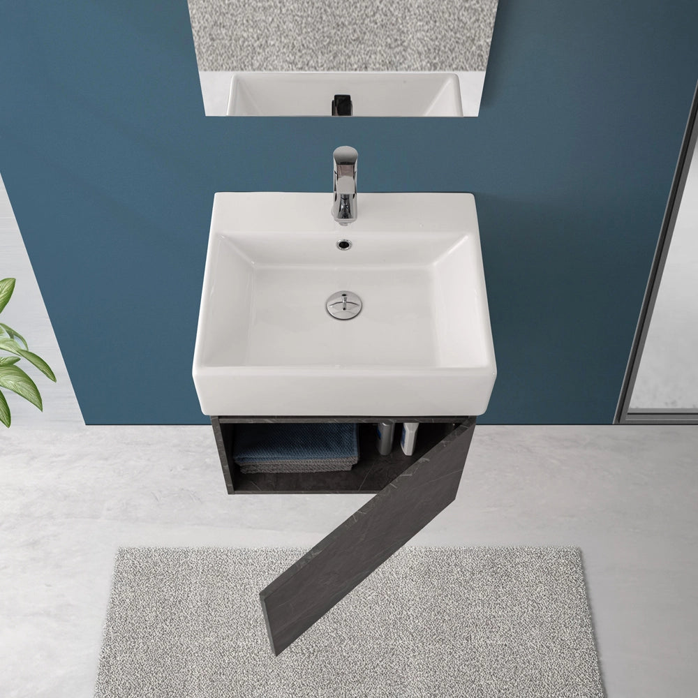 Mobiletto bagno sospeso 50 cm salvaspazio pietra 1 anta Kira