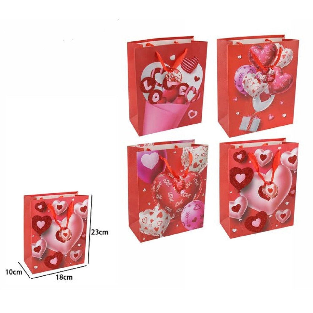 Trade Shop - Set 6pz Buste Regalo San Valentino Cuori 18 X 23 X 10 Cm 69872 Modelli Assortiti -