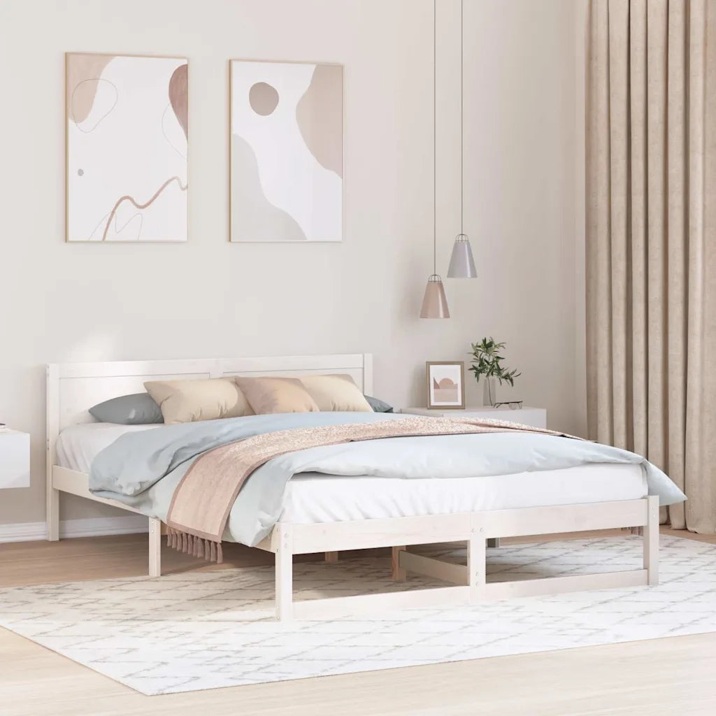 Struttura del letto Bianco 150 x 200 cm Pino massello 873269