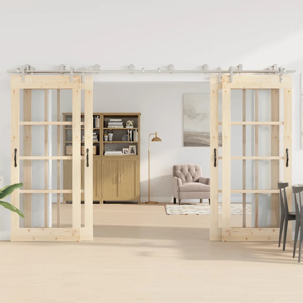 Kit Binari Porta Scorrevole 366 cm Acciaio Inossidabile Argento