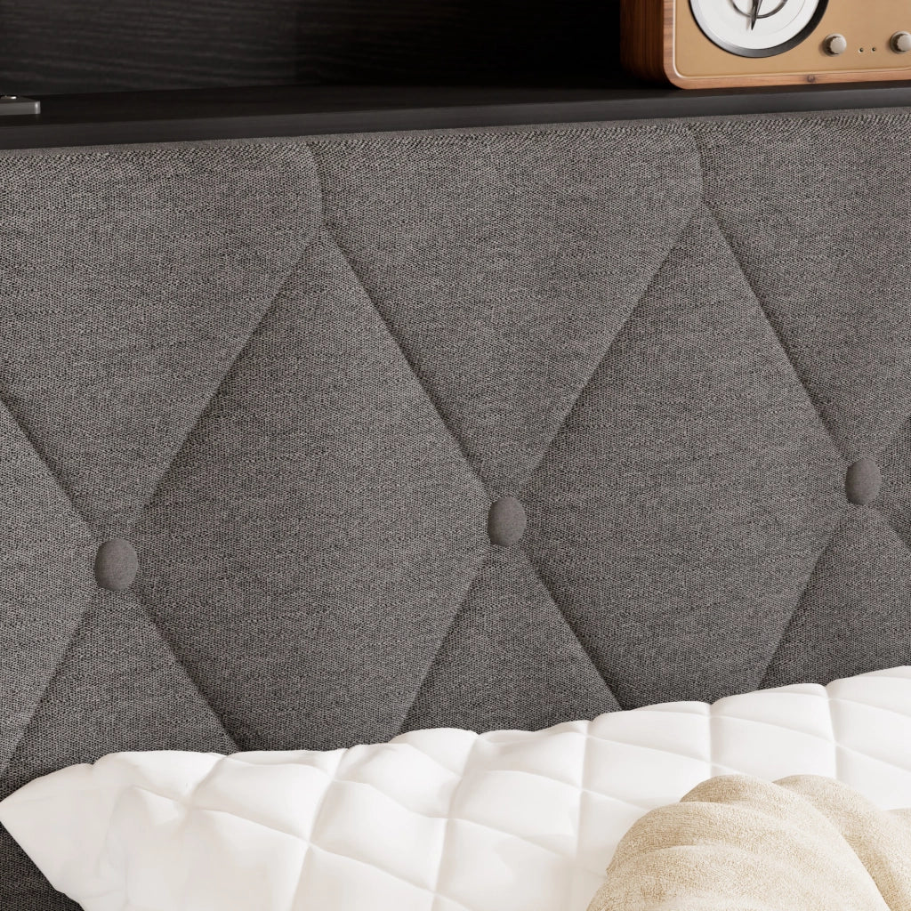 LETTO Imbottito 140x190 cm Nero Grigio con testiera LED e USB