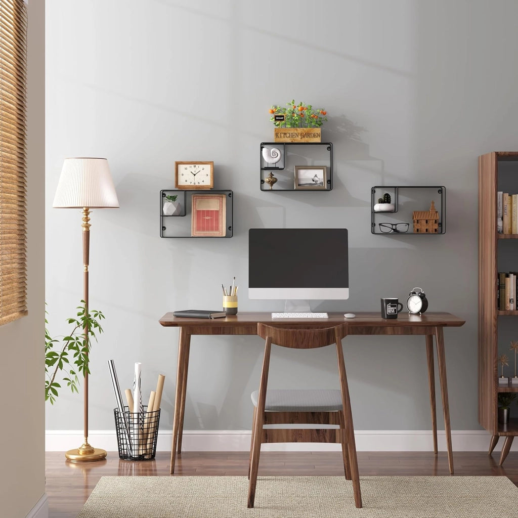 EUGAD Set di 3 Mensole a Muro in Metallo Nero, Scaffali da Parete a 3 Ripiani, Mensole Sospesa di Stile Industriale, per Camera da Letto, Soggiorno, Cucina, 38x11,5x25,5 cm, Nero