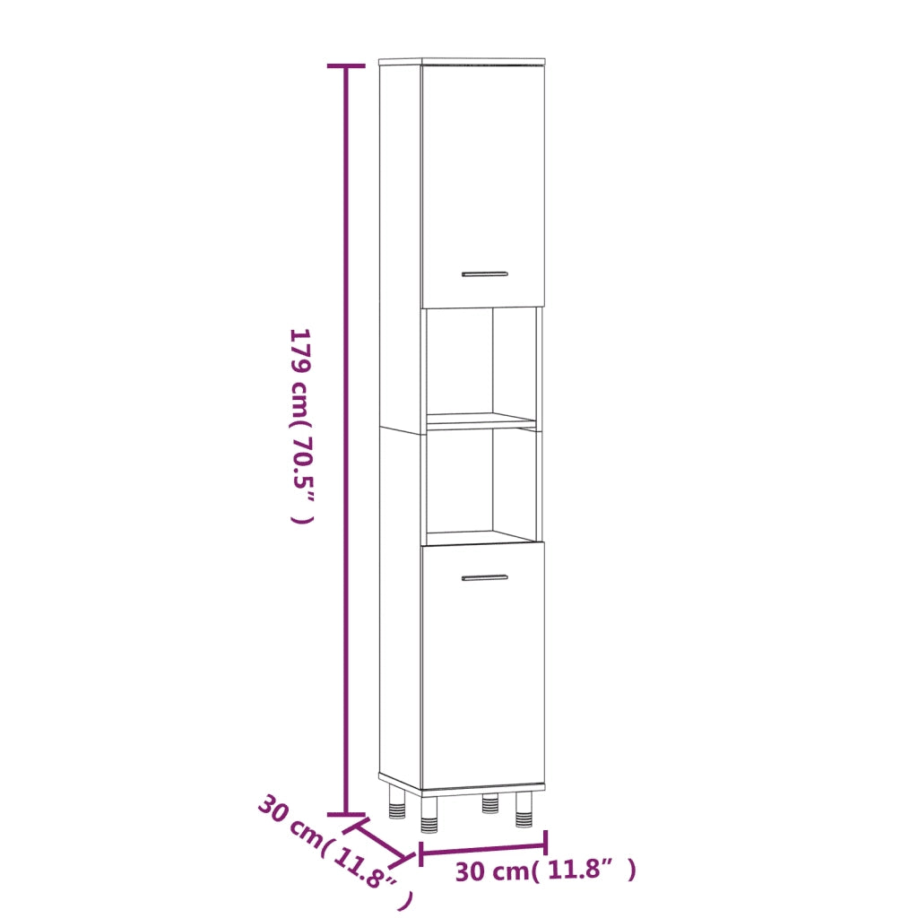 Armadietto Bagno | Armadio da bagno Grigio Sonoma 30x30x179cm in Legno Multistrato