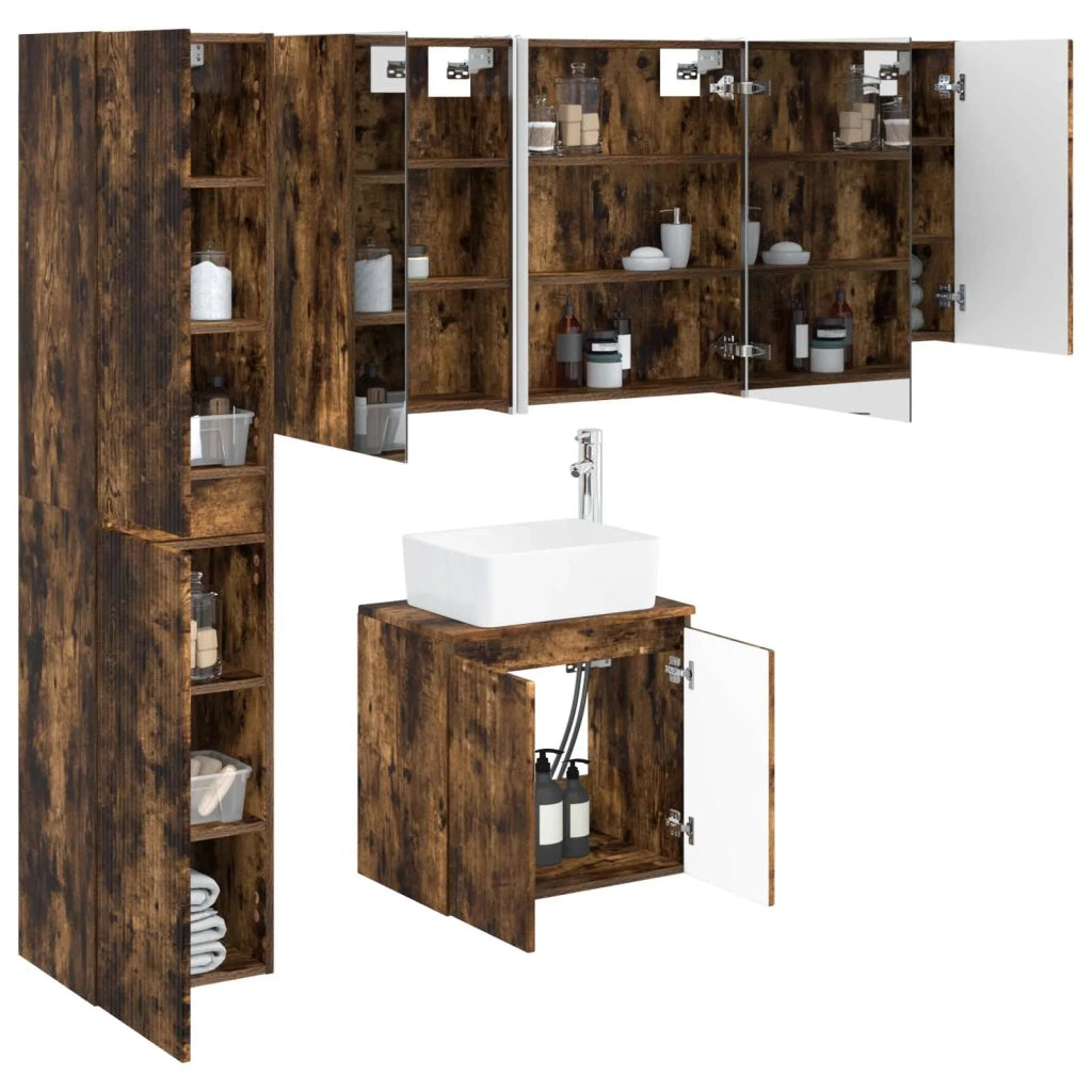 Set di Armadi da Bagno 5 pcs Rovere Fumo 53 x 15,5 x 70 cm 3407331
