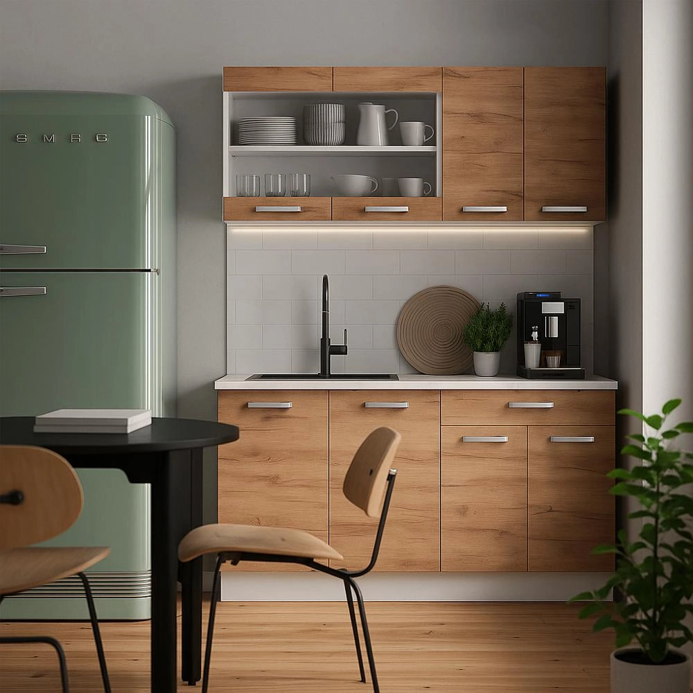 Mobile cucina sottotetto R-Line Rovere dorato/Bianco 80 cm con 2 porte Vicco