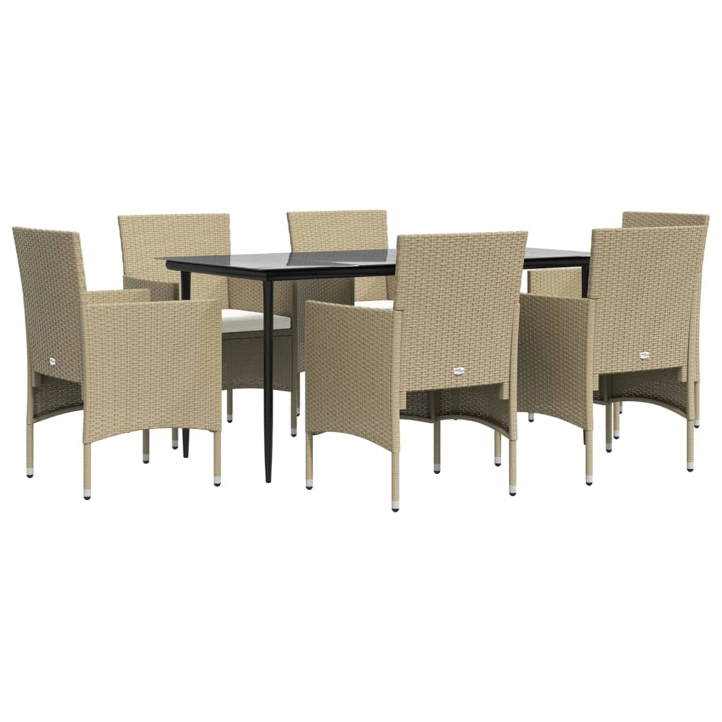 Set di mobili da pranzo da giardino beige/nero da 7 pezzi con cuscini 02_0014620