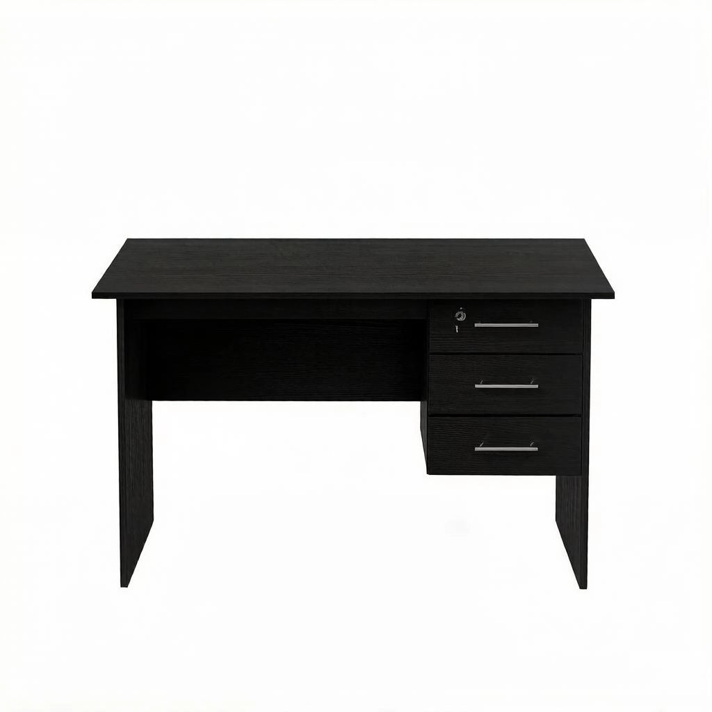 Scrivania da ufficio in legno nero con 3 cassetti, serratura e struttura robusta 120 x 75 x 60 cm