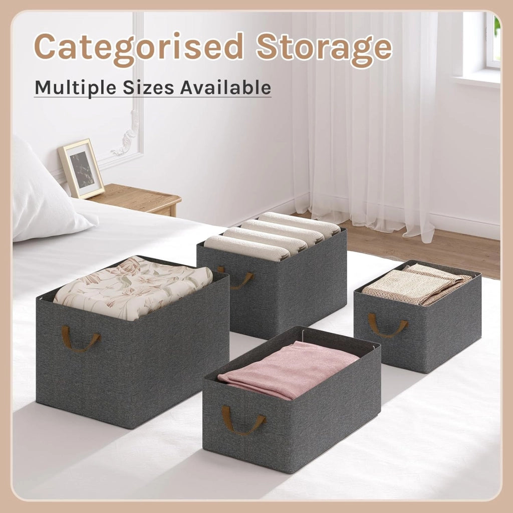 Set di 6 Scatole Portaoggetti Pieghevoli, Contenitori in Tessuto con Manici, per Vestiti e Giocattoli, Grigio, 47x35x30cm