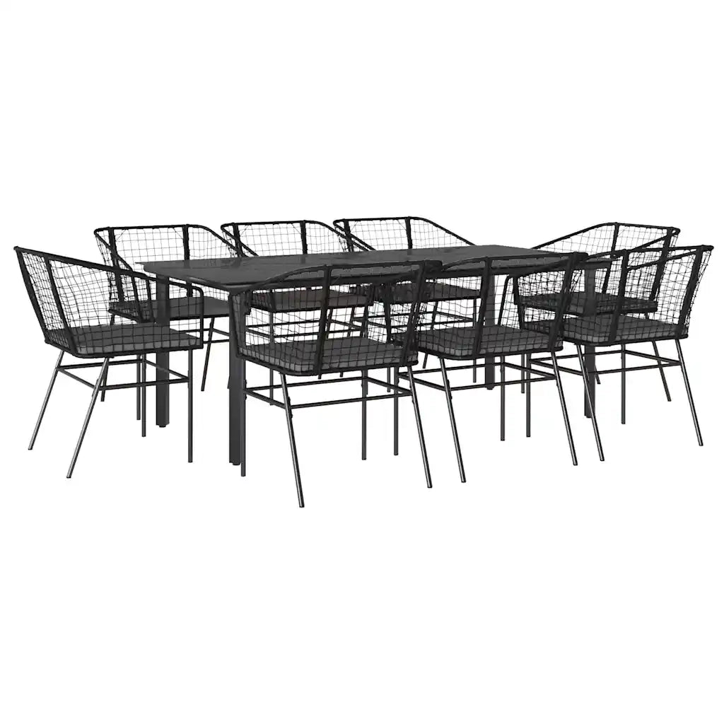 Set da Pranzo da Giardino 9 pz con Cuscini Polyrattan Vetro 3334603