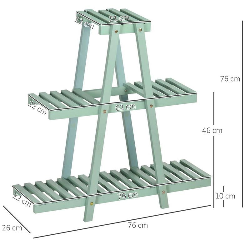 PORTAPIANTE A 3 LIVELLI IN LEGNO DI ABETE PER INTERNI ED ESTERNI, 76X26X76 CM, VERDE CHIARO
