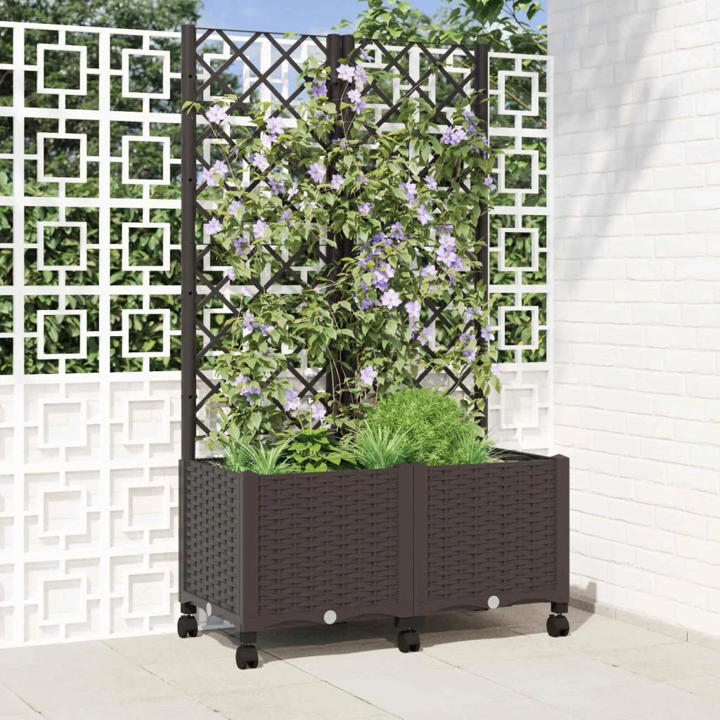Vaso da giardino con grigliato e ruote Marrone 80 x 40 x 146 cm 3422969