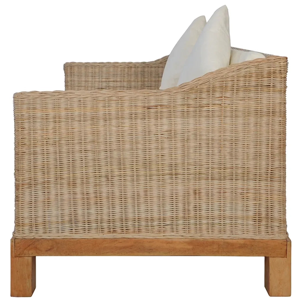 Divano a 2 Posti con Cuscini in Rattan Naturale 283076