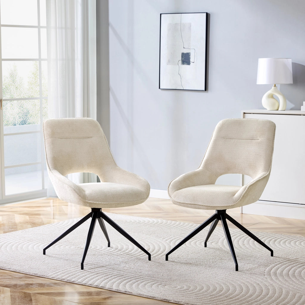 Sedia da pranzo girevole 360° con braccioli, tessuto e metallo, Beige Nero