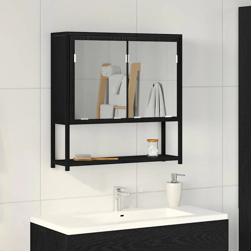 Mobiletto per specchio con porta Rovere Nero 60 x 16 x 60 cm 862225