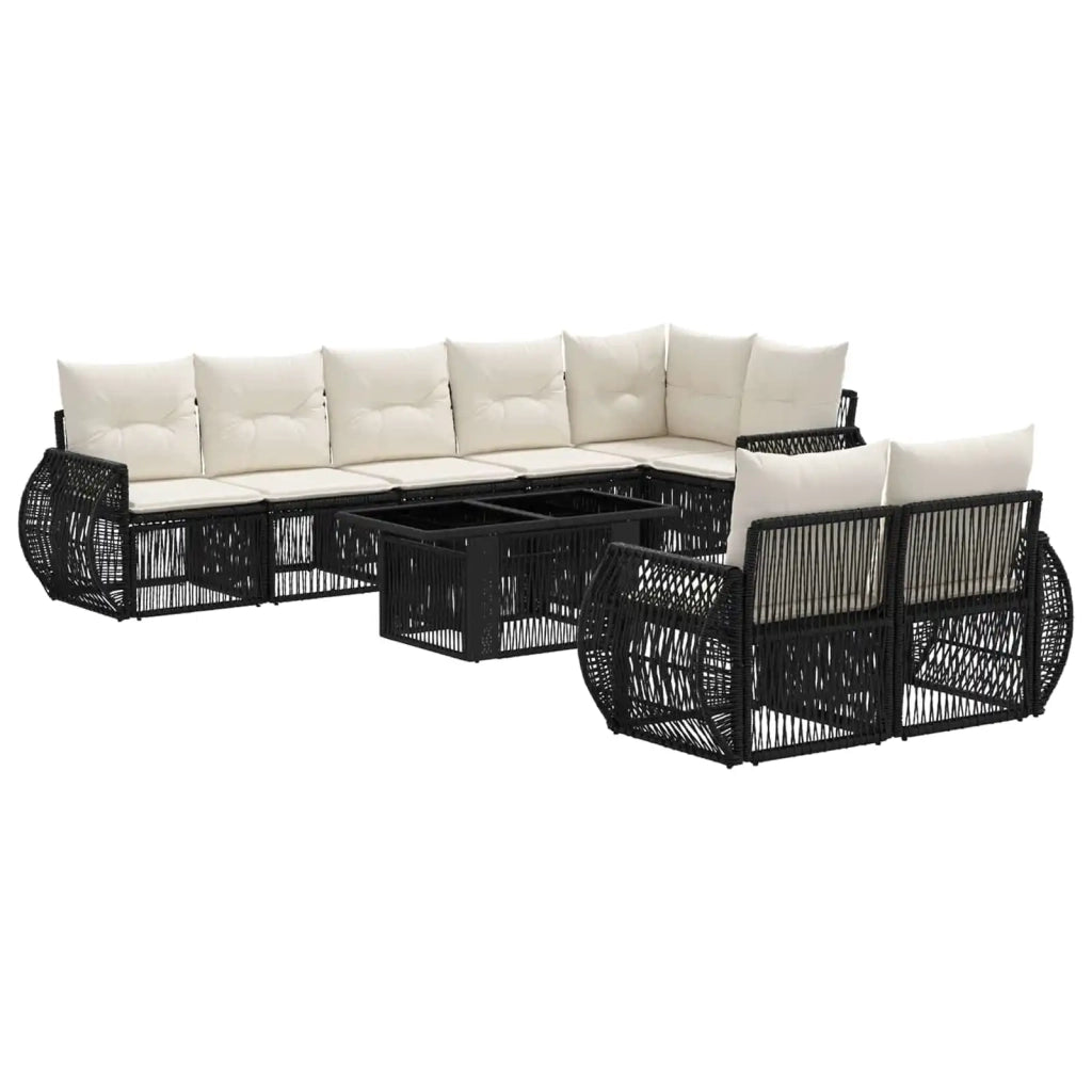 Set Divano da Giardino 9 pz Nero e Bianco Crema polyrattan 3436972