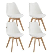 E-STYLO Sedia in polipropilene bianca con seduta imbottita e rivestita in similpelle, gambe in legno di faggio, 48.5cm X 52cm H. 82cm.