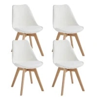 E-STYLO Sedia in polipropilene bianca con seduta imbottita e rivestita in similpelle, gambe in legno di faggio, 48.5cm X 52cm H. 82cm.
