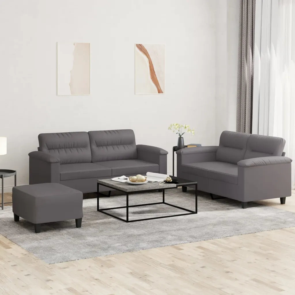 Set di Divani 3 pz con Cuscini Grigio in Similpelle 3202369