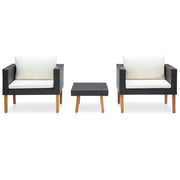 Set Divani da Giardino 3 pz con Cuscini in Polyrattan Nero 310218