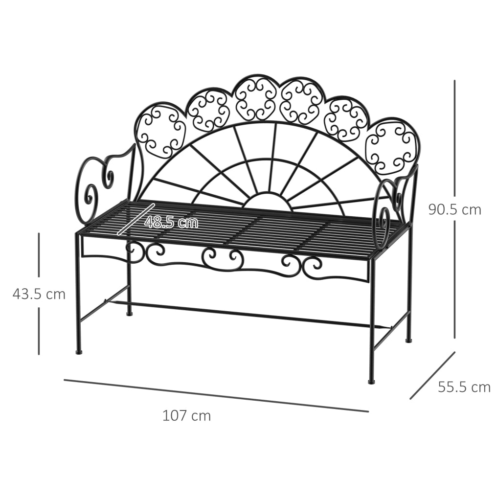 Panchina da giardino a 2 posti in metallo nero 107 cm; resistente alle intemperie