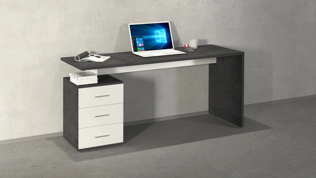 Scrivania 3 Cassetti 160x60x75 cm New Selina Bianco Lucido/Report Grigio