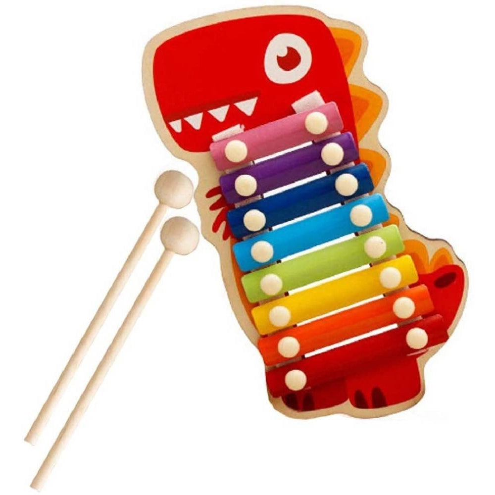 Trade Shop - Xilofono In Legno Giocattolo Musicale Per Bambini 8 Note Dinosauro Multicolore -