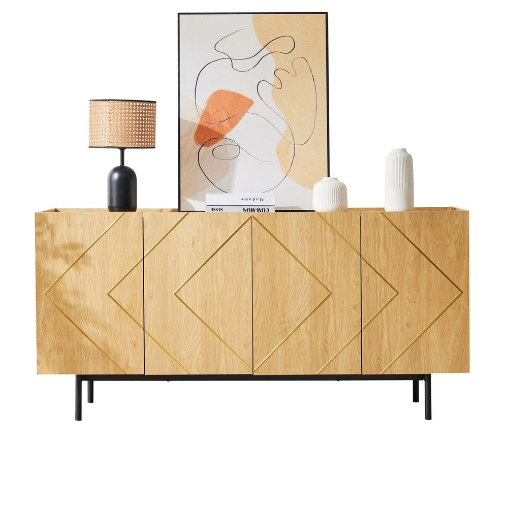 Credenza Soggiorno con 4 Ante e Inserto in Metallo ¨C MINIMAL ¨C Legno Naturale 160x40x78