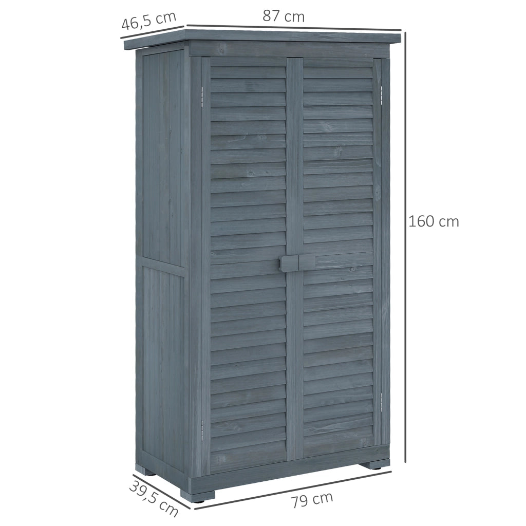 Armadio da Giardino in Legno con Tetto Pendente e Porte a Lamelle, Grigio, 87 x 46,5 x 160 cm