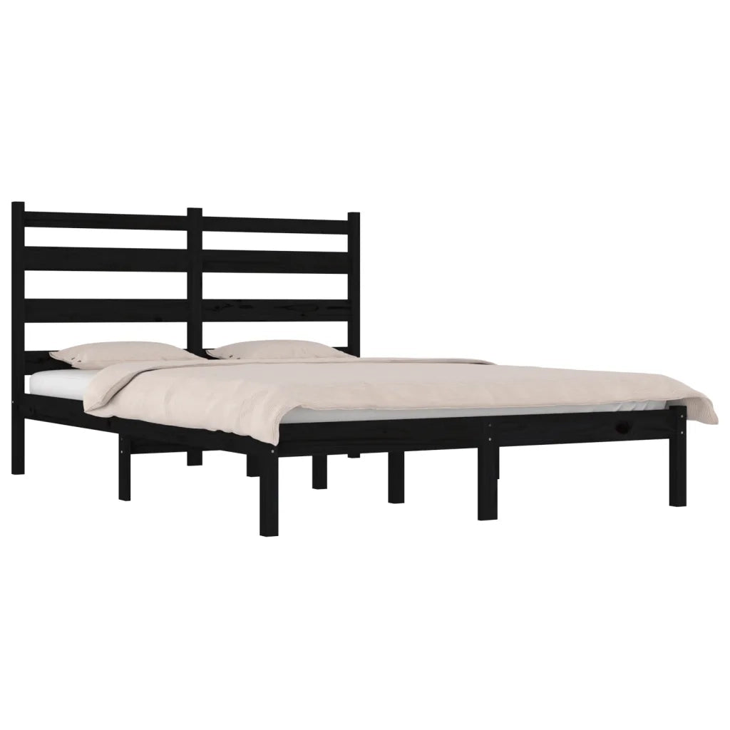 Giroletto-Struttura Letto Nero in Legno Massello di Pino 140x190 cm 833869