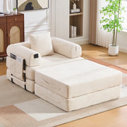 DIVANO modulare in corduroy 112x190x67 cm beige con pouf