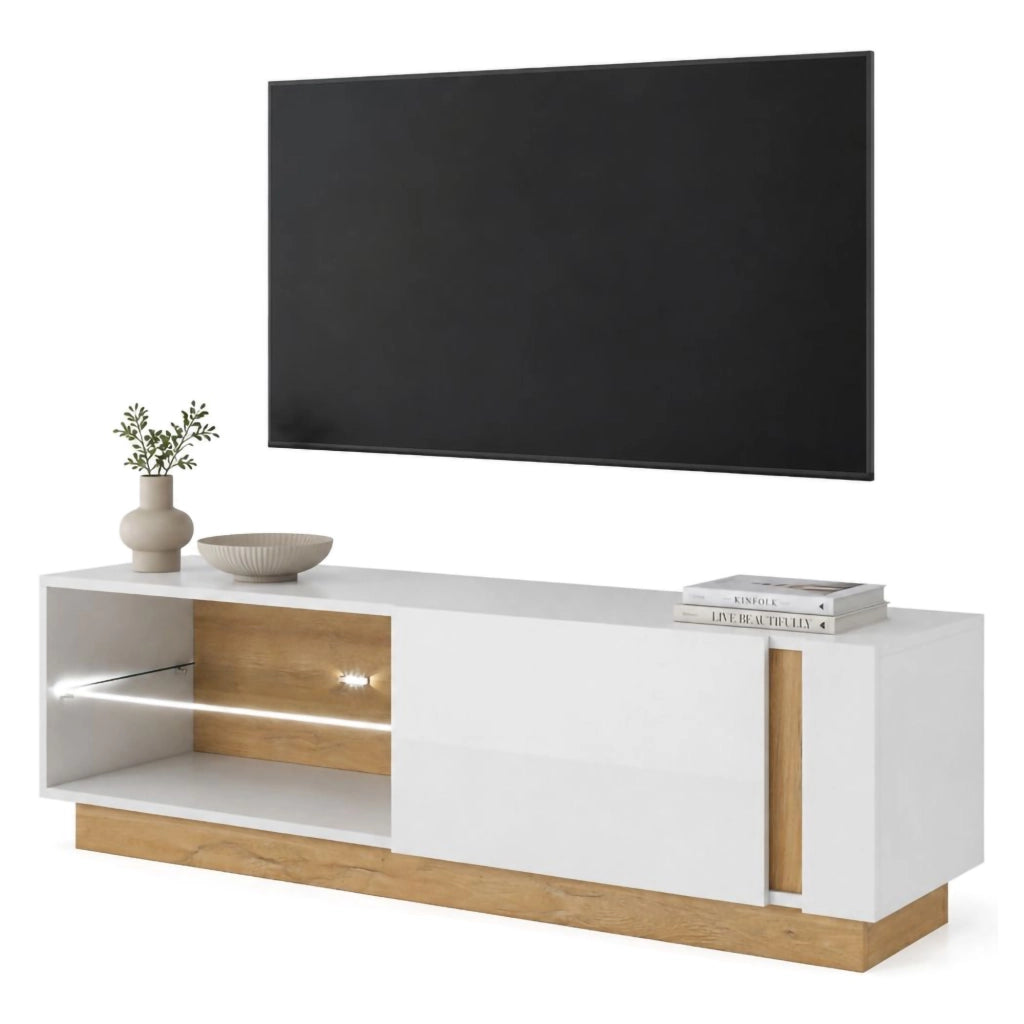 Kagale, Mobile Porta tv 2 Ripiani, 138x40x46h cm Marrone Rovere Nodi