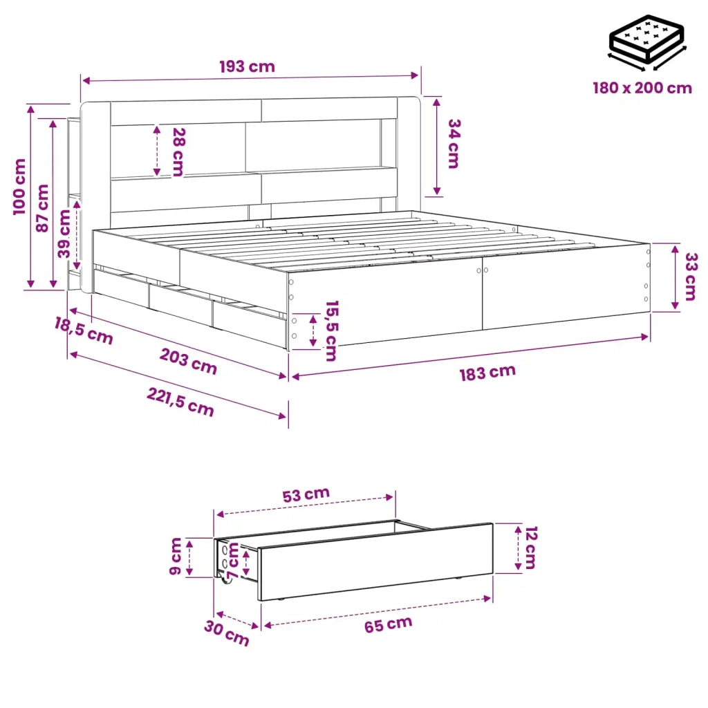 Struttura del letto con stoccaggio e testata Rovere Artigianale 3445832